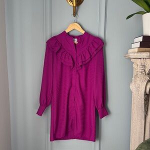 Women's Ruffle Collar Button-Front Dress in Magenta